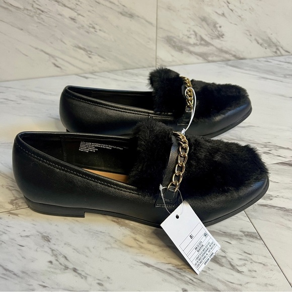 NEW A New Day Black Fur Gold Chain Link Loafers SZ 8.5 - Picture 5 of 5